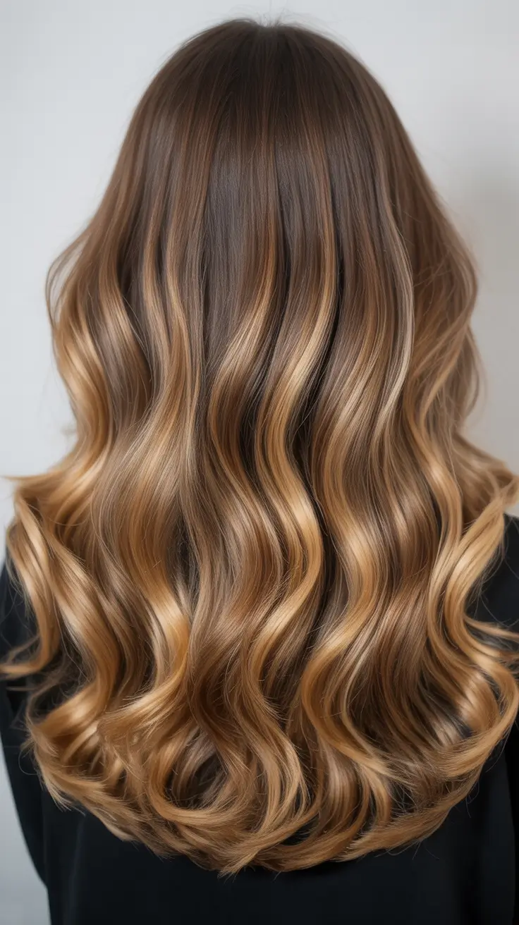 elegant spring caramel hair color 2026 Glossy Melted Caramel Waves for Elegant Brunettes