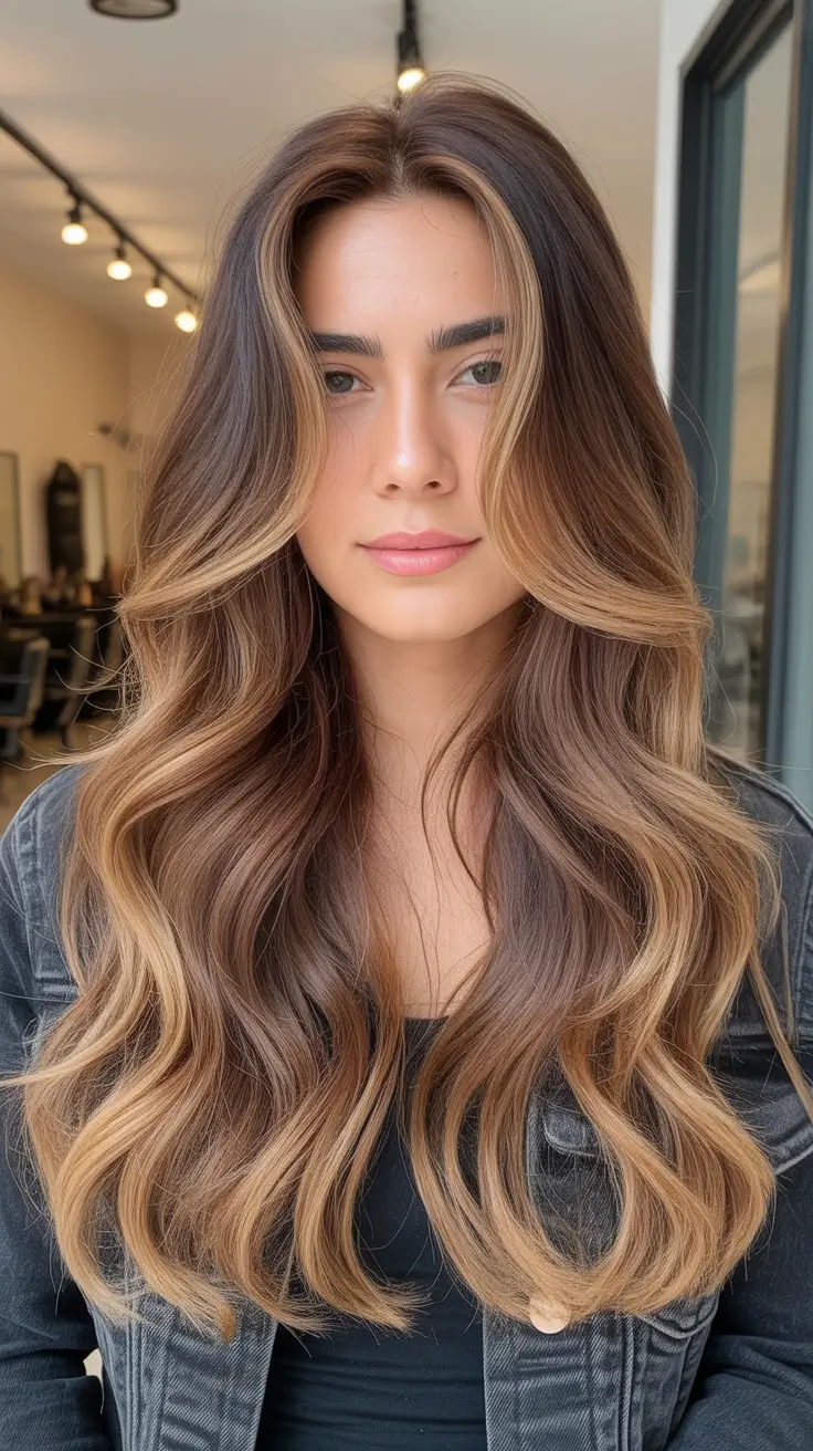 elegant spring caramel hair color 2026 Face Framing Caramel Lights for Modern Brunette Glow