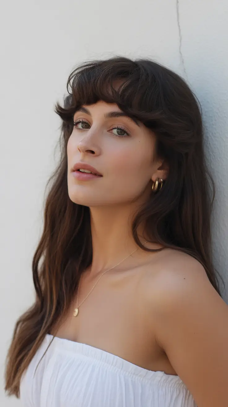 elegant spring formal hairstyle 2026 Soft Long Waves With Wispy Bangs