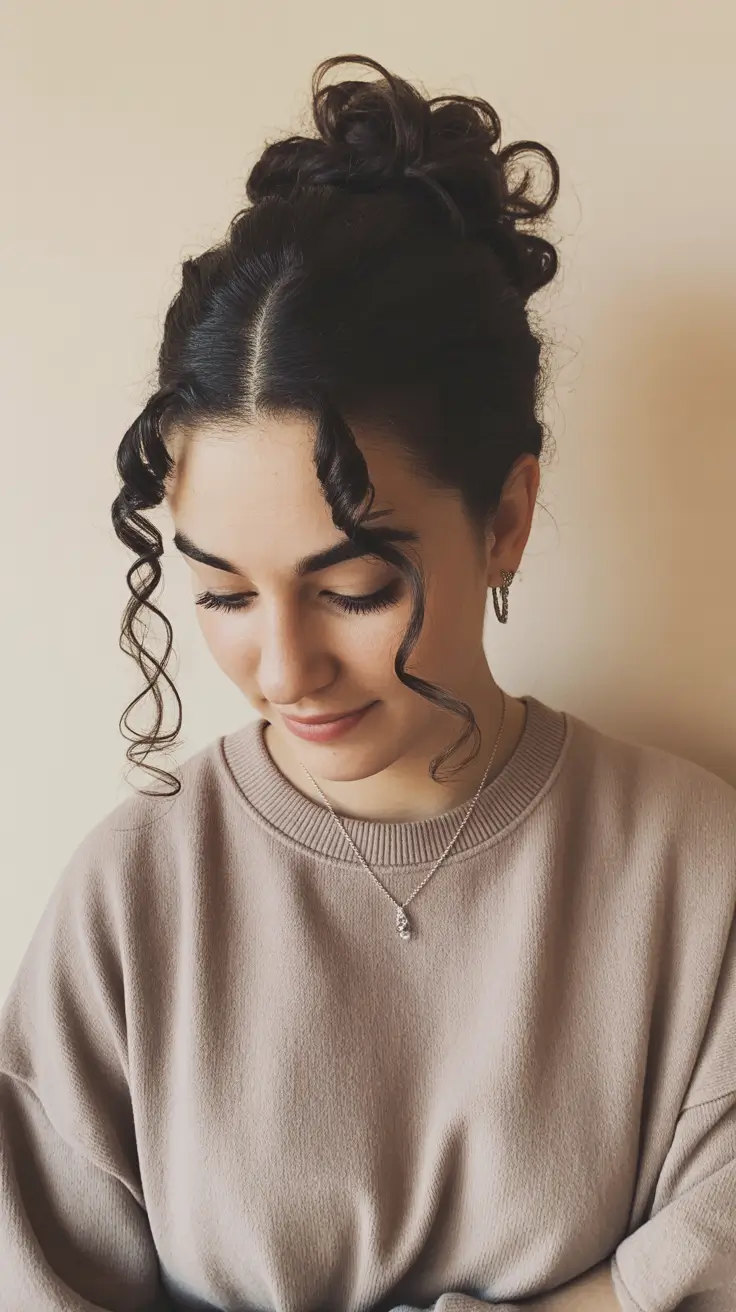 elegant spring formal hairstyle 2026 Curly High Bun With Romantic Tendrils