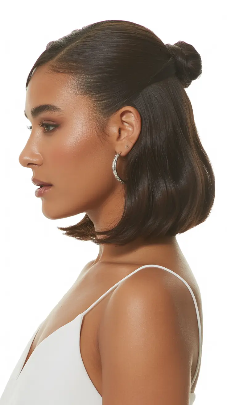 elegant spring formal hairstyle 2026 Sleek Half-Up Knot for Modern Minimalists