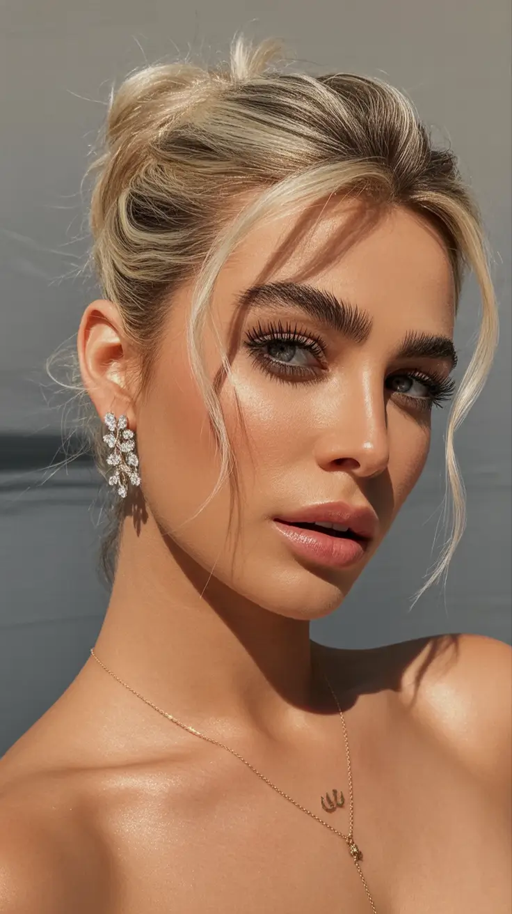 elegant spring formal hairstyle 2026 Soft Blonde Updo With Airy Face-Framing Pieces