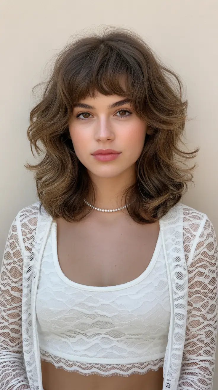 elegant spring formal hairstyle 2026 Layered Soft Waves With Feathered Bangs