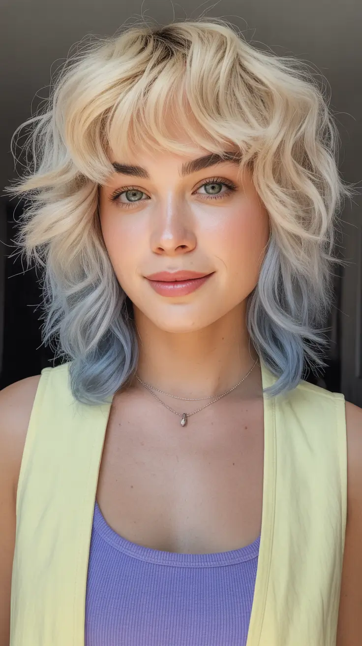 elegant spring shag hairstyle looks 2026 Icy Blonde Curly Shag with Airy Layers