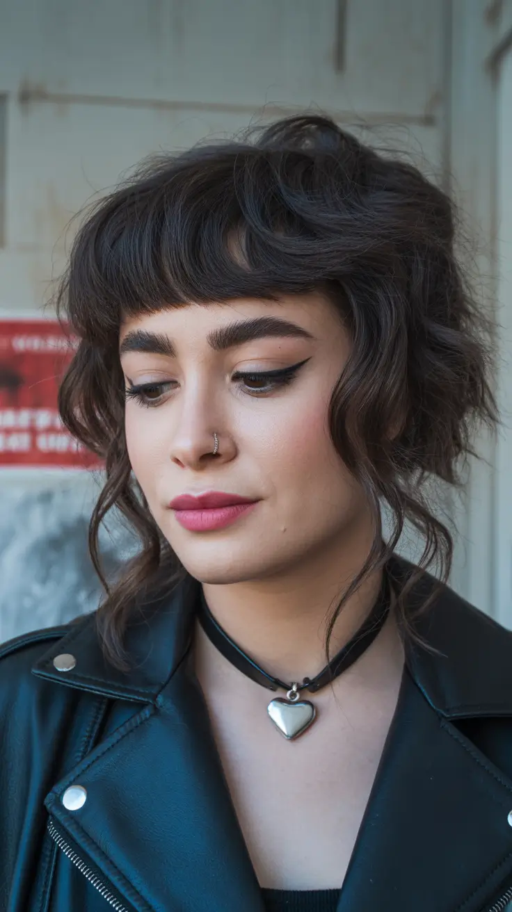 elegant spring shag hairstyle looks 2026 Short Curly Shag with Vintage Micro Bangs