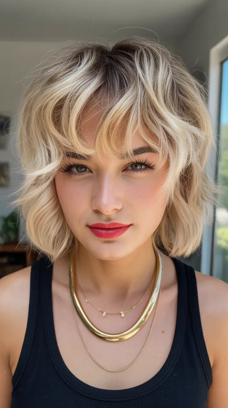 elegant spring shag hairstyle looks 2026 Modern Blonde Bob Shag with Soft Volume