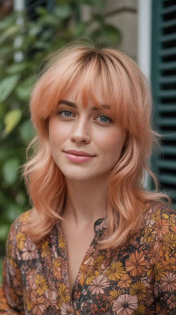 elegant spring shag hairstyle looks 2026 Peachy Soft Medium Shag with Natural Flow