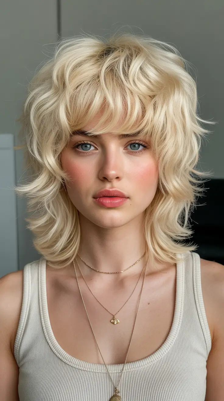 elegant spring shag hairstyle looks 2026 Platinum Layered Shag with Dramatic Volume