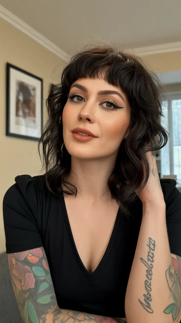 elegant spring shag hairstyle looks 2026 Edgy Textured Shag with Micro Bangs