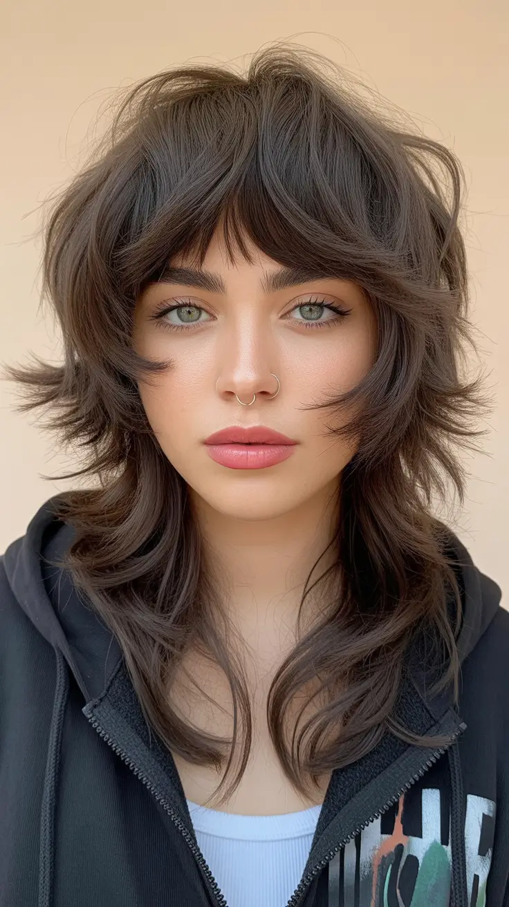 elegant spring shag hairstyle looks 2026 Modern Medium Shag with Soft Curtain Bangs