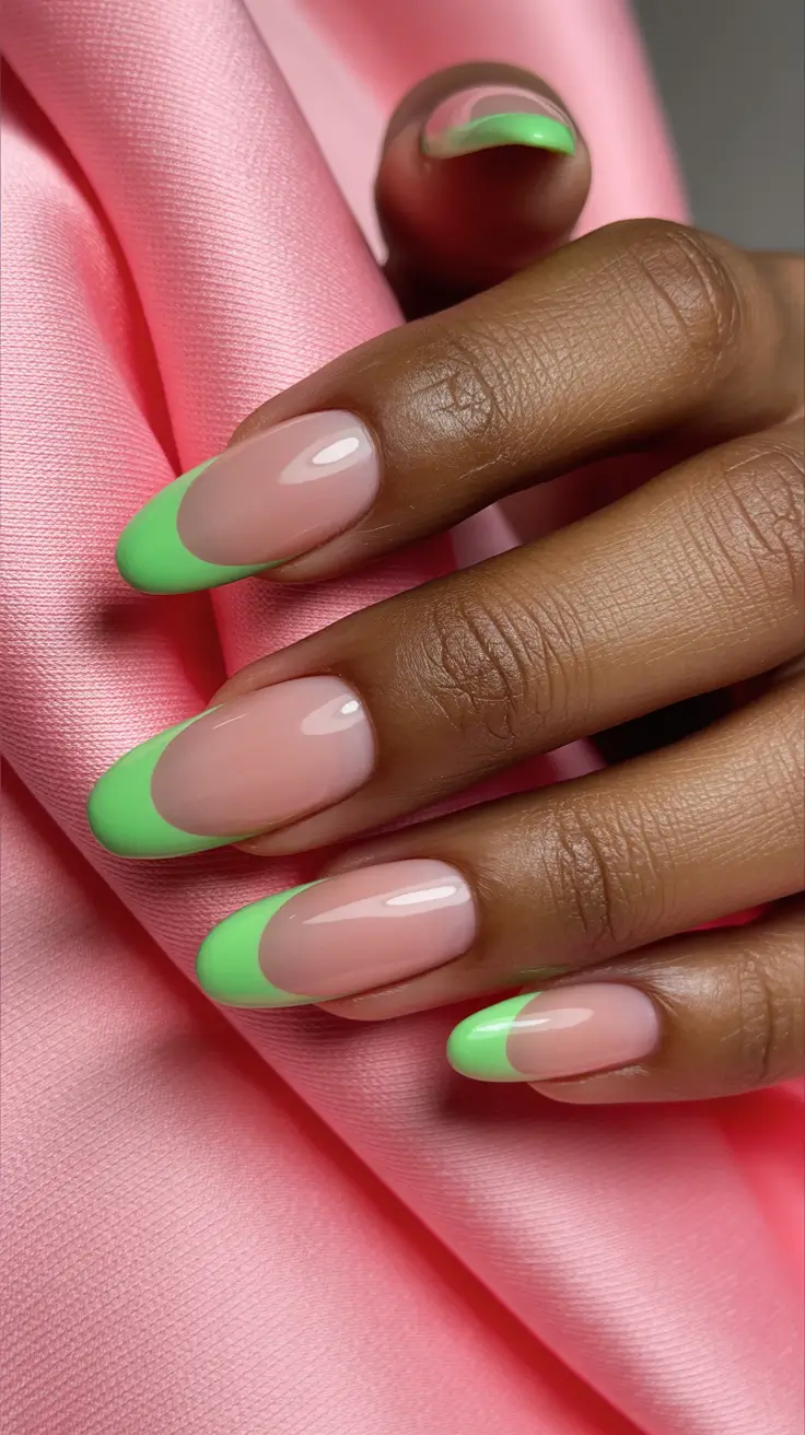 gorgeous spring nails for dark skin 2026 Neon mint French tips for playful modern spring charm