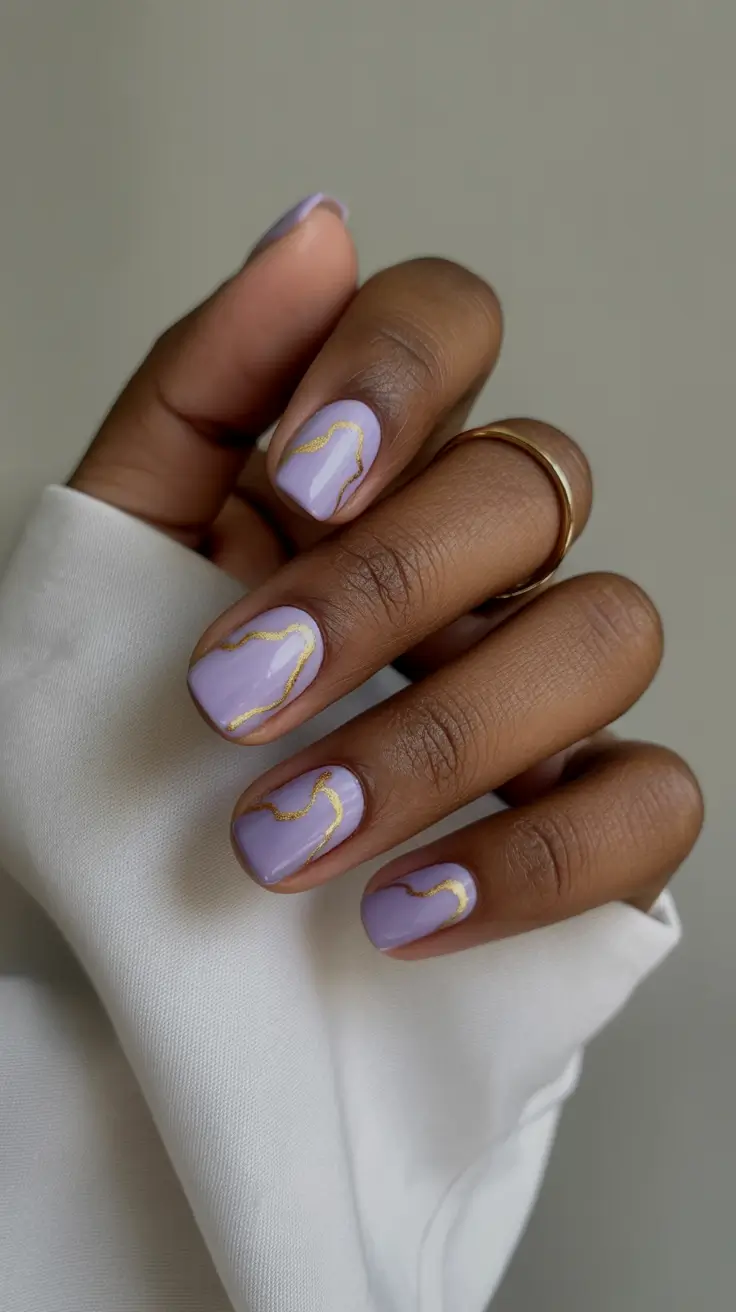 gorgeous spring nails for dark skin 2026 Lavender gold accent nails for soft artistic charm
