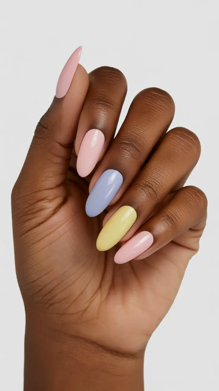 gorgeous spring nails for dark skin 2026 Soft pastel mix for playful seasonal glow