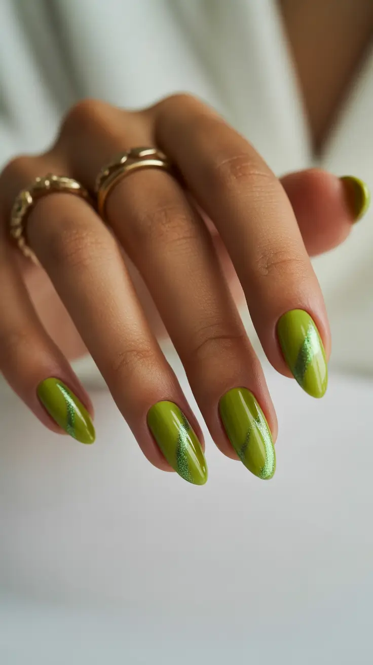 gorgeous spring nails for dark skin 2026 Fresh olive shimmer for earthy spring sophistication