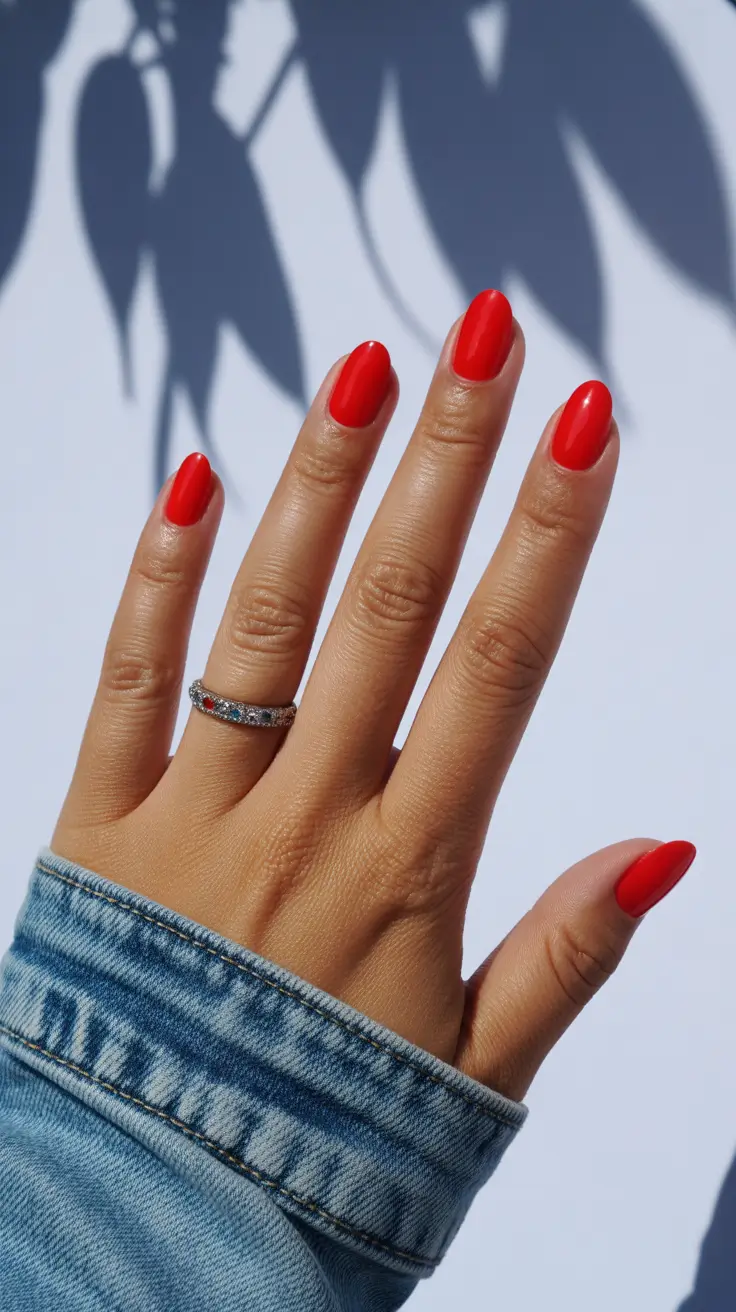 gorgeous spring nails for dark skin 2026 Glossy coral red for vibrant confident energy
