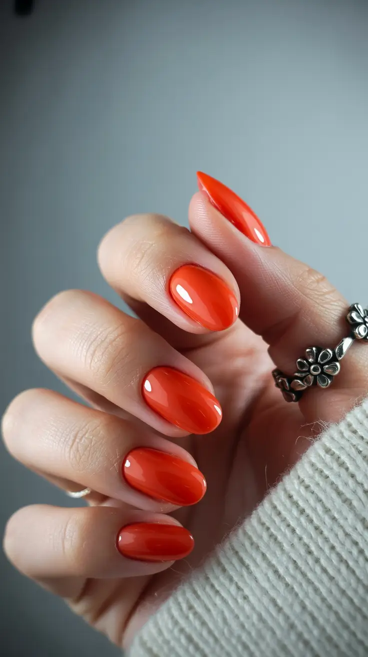 spring oval nails 2026 Juicy Glossy Orange Oval for Playful Confidence