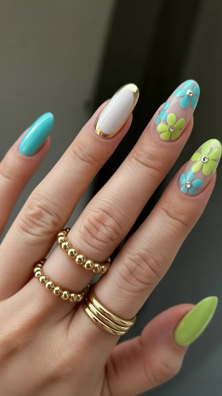 spring oval nails 2026 Playful Pastel Flower Garden Mix
