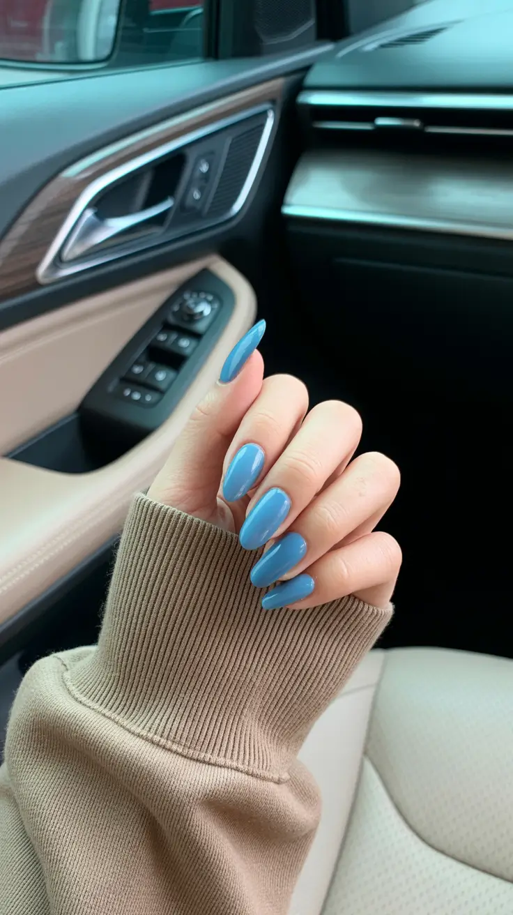 spring oval nails 2026 Muted Blue Gloss for Calm Spring Mornings