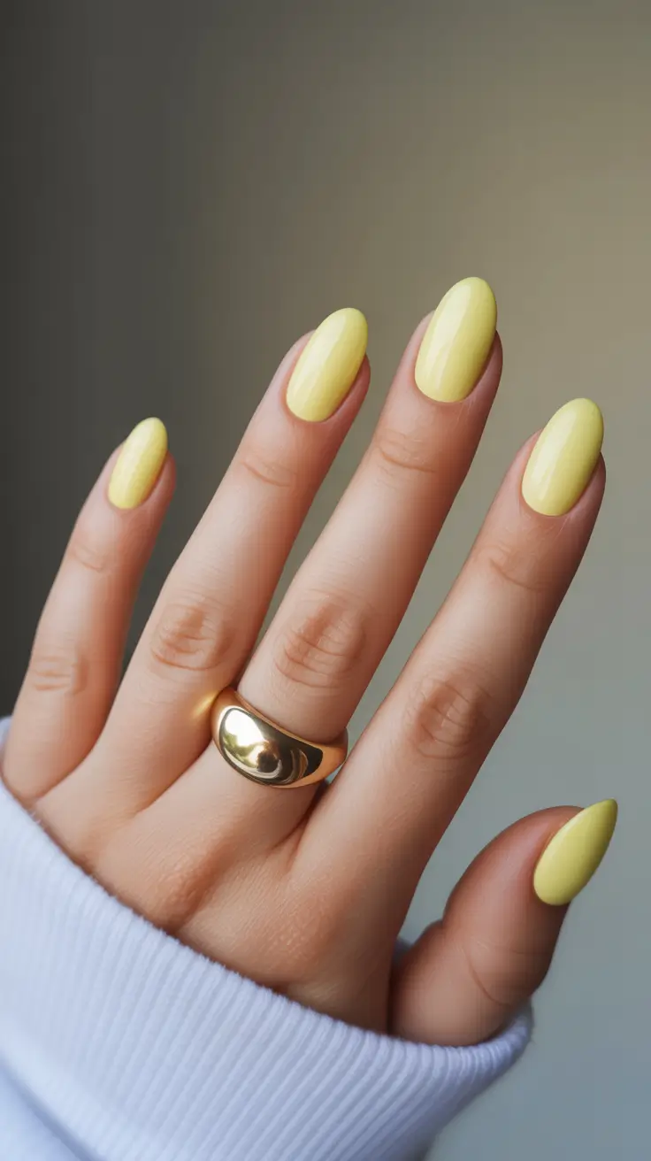 spring oval nails 2026 Sunny Pastel Yellow Glow