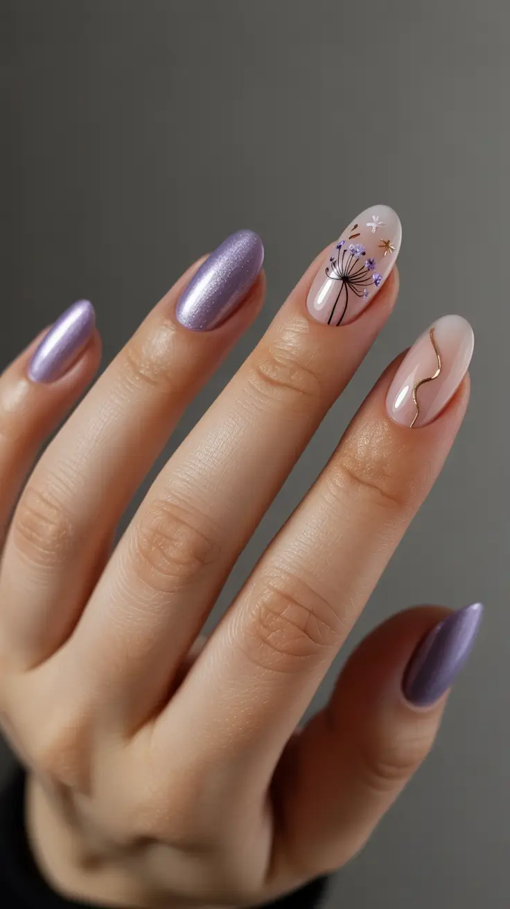spring oval nails 2026 Lavender Floral Fantasy with Delicate Art