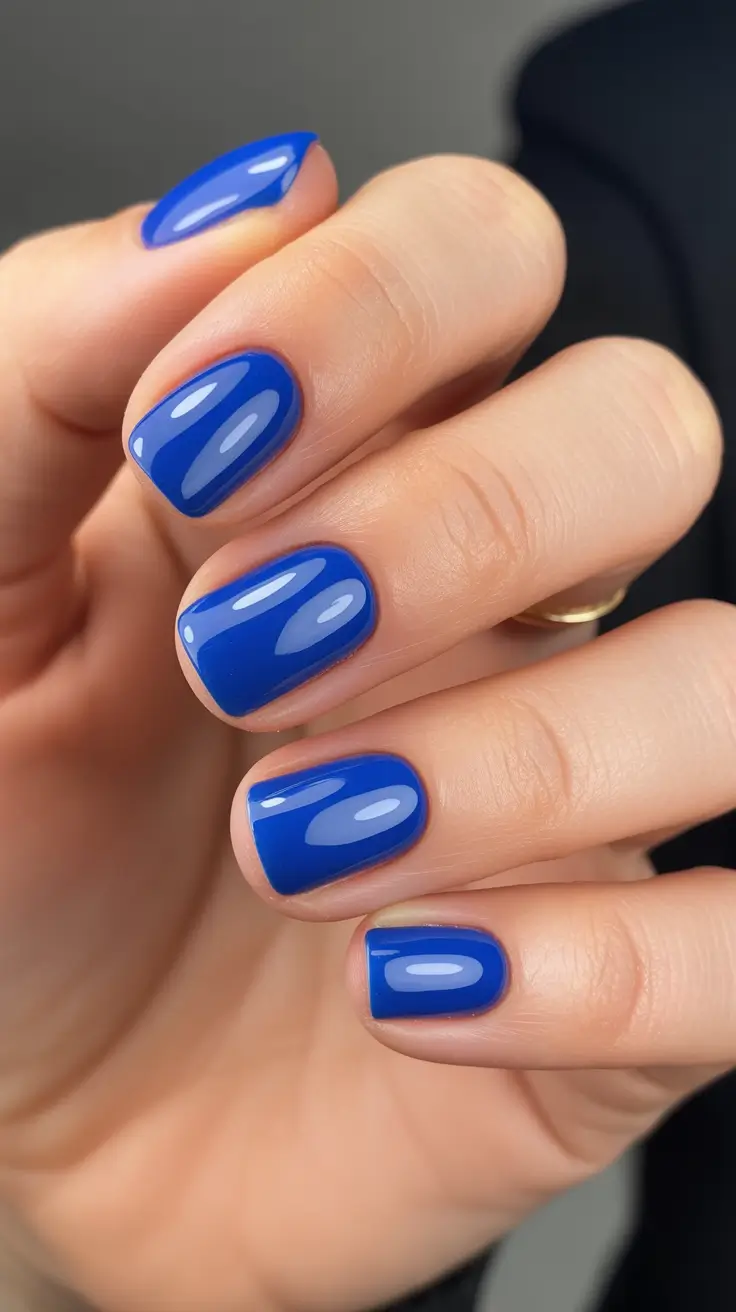 may nails ideas 2026 glossy cobalt confidence on short square nails