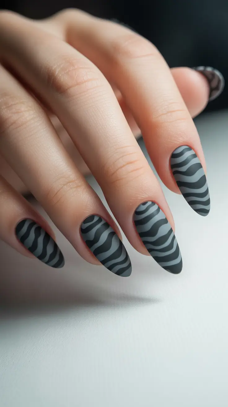may nails ideas 2026 matte zebra almond nails