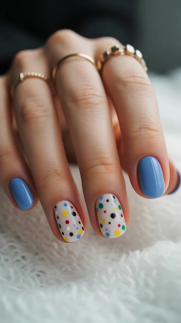 may nails ideas 2026 blue confetti short square nails