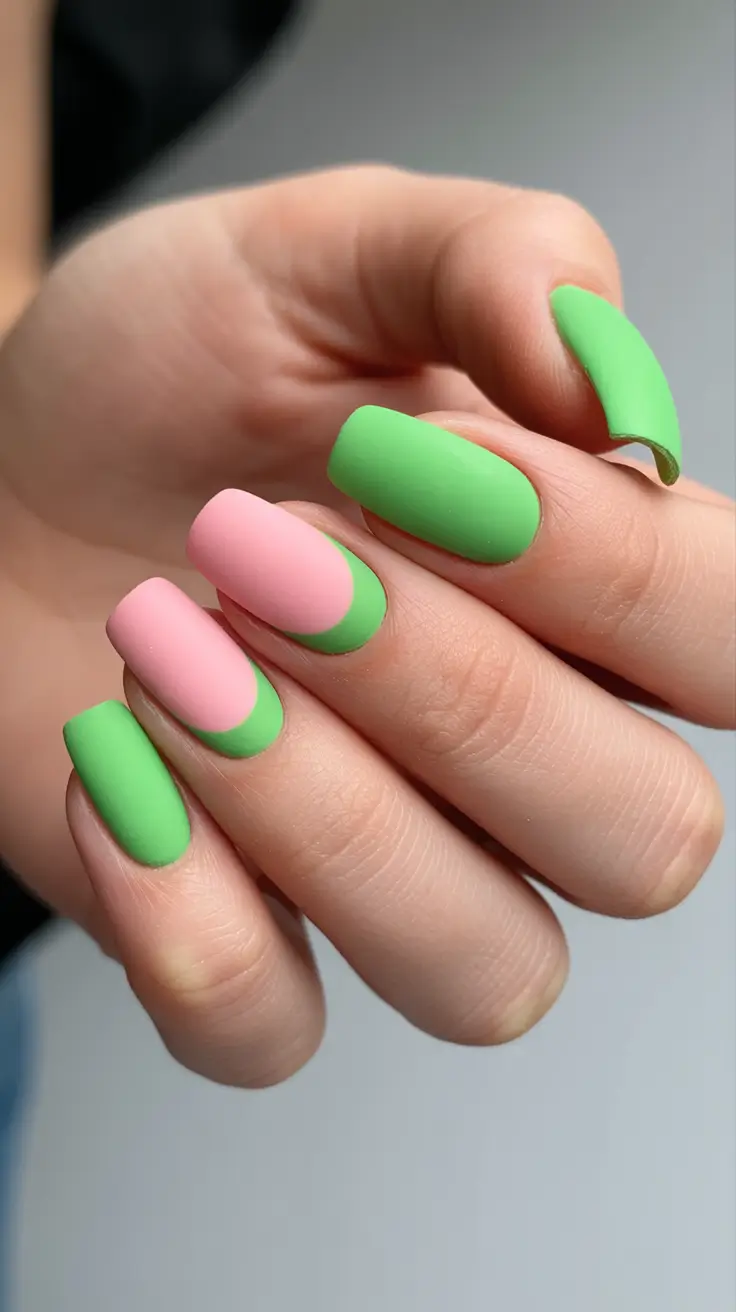 may nails ideas 2026 green pink matte nails