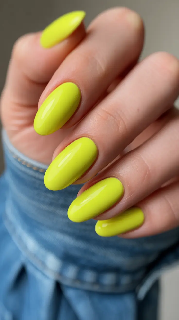 may nails ideas 2026 neon yellow almond nails
