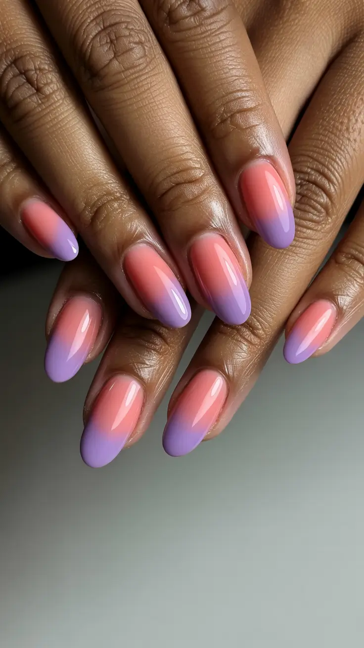 may nails ideas 2026 pink purple ombre almond nails