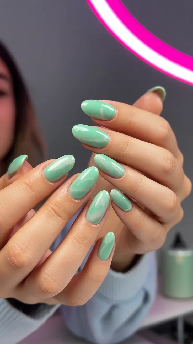 may nails ideas 2026 pastel green almond nails