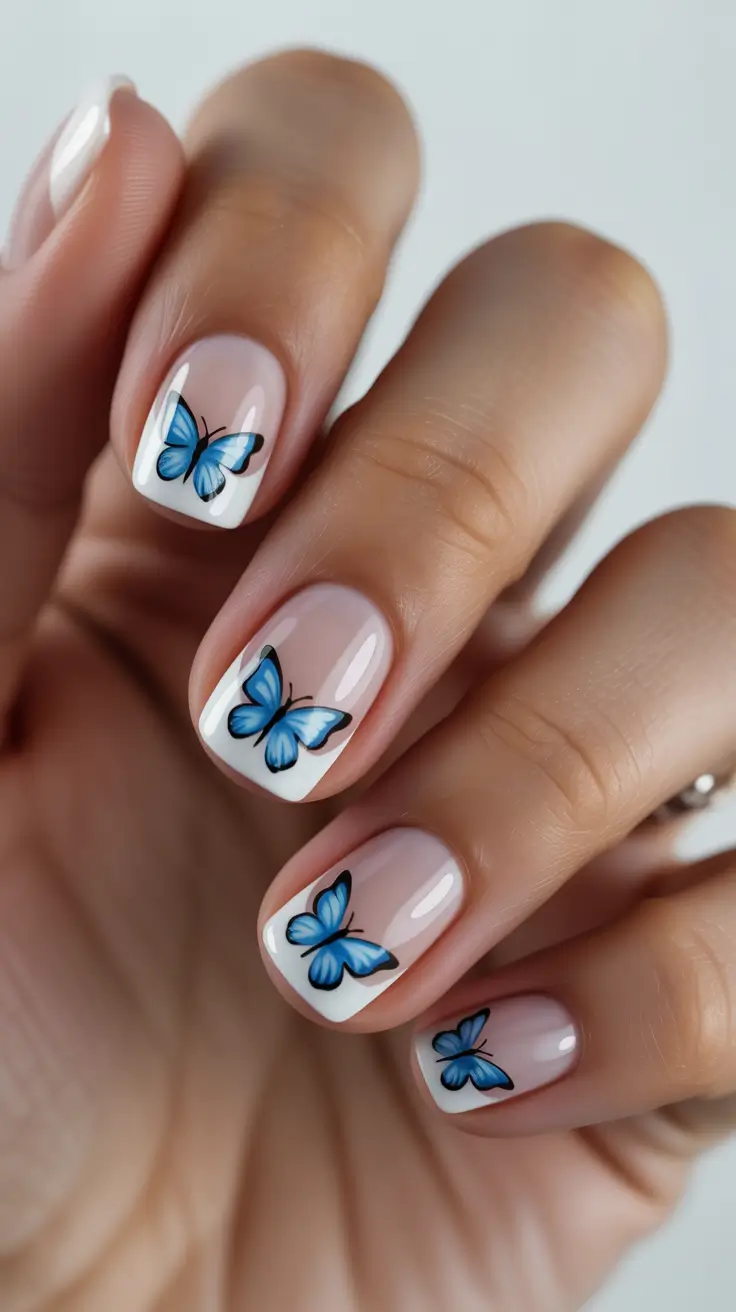 may nails ideas 2026 butterfly french tip short square nails