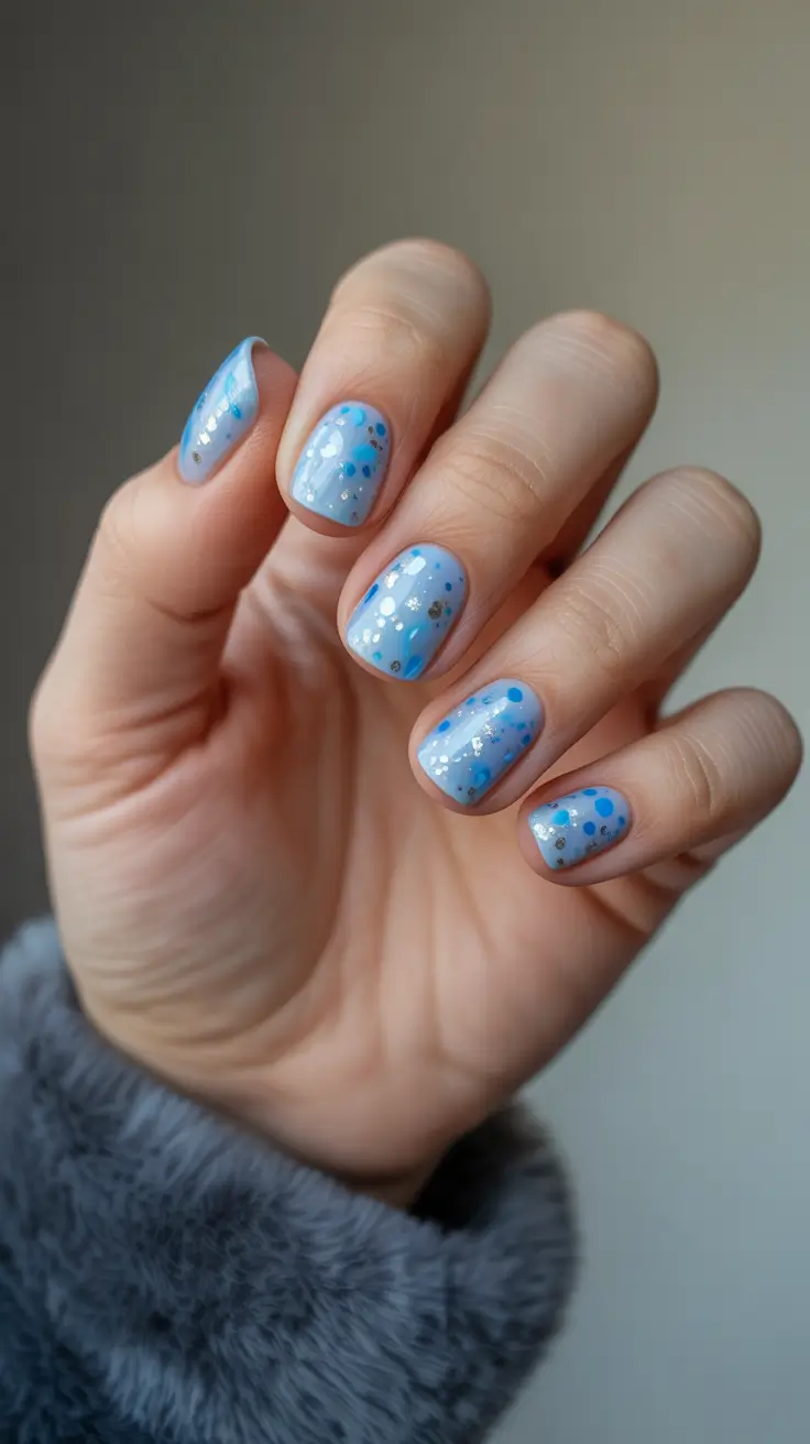 minimalist short spring nails 2026 Soft Blue Confetti Minimalism