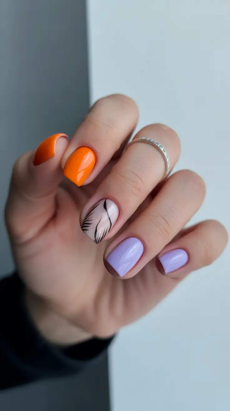 minimalist short spring nails 2026 Mixed Pastel Set with Minimal Line Art