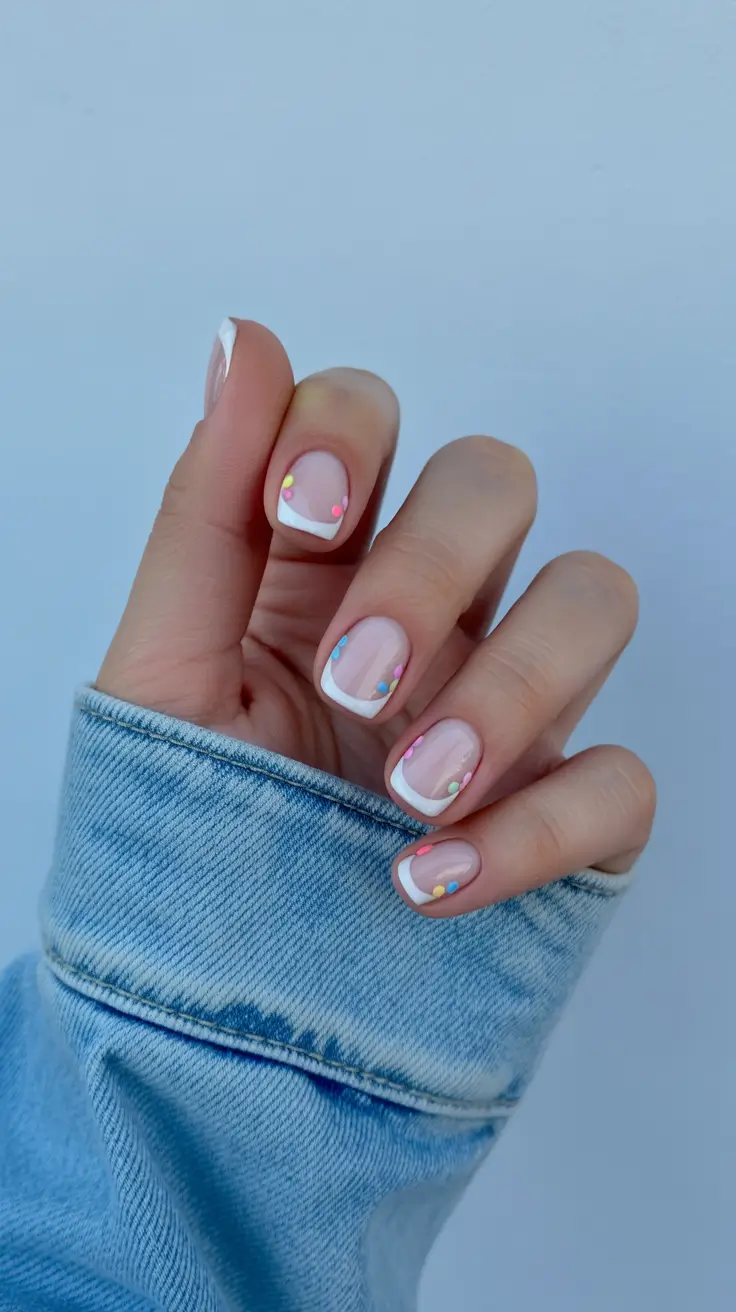 minimalist short spring nails 2026 Minimal French with Playful Color Dots