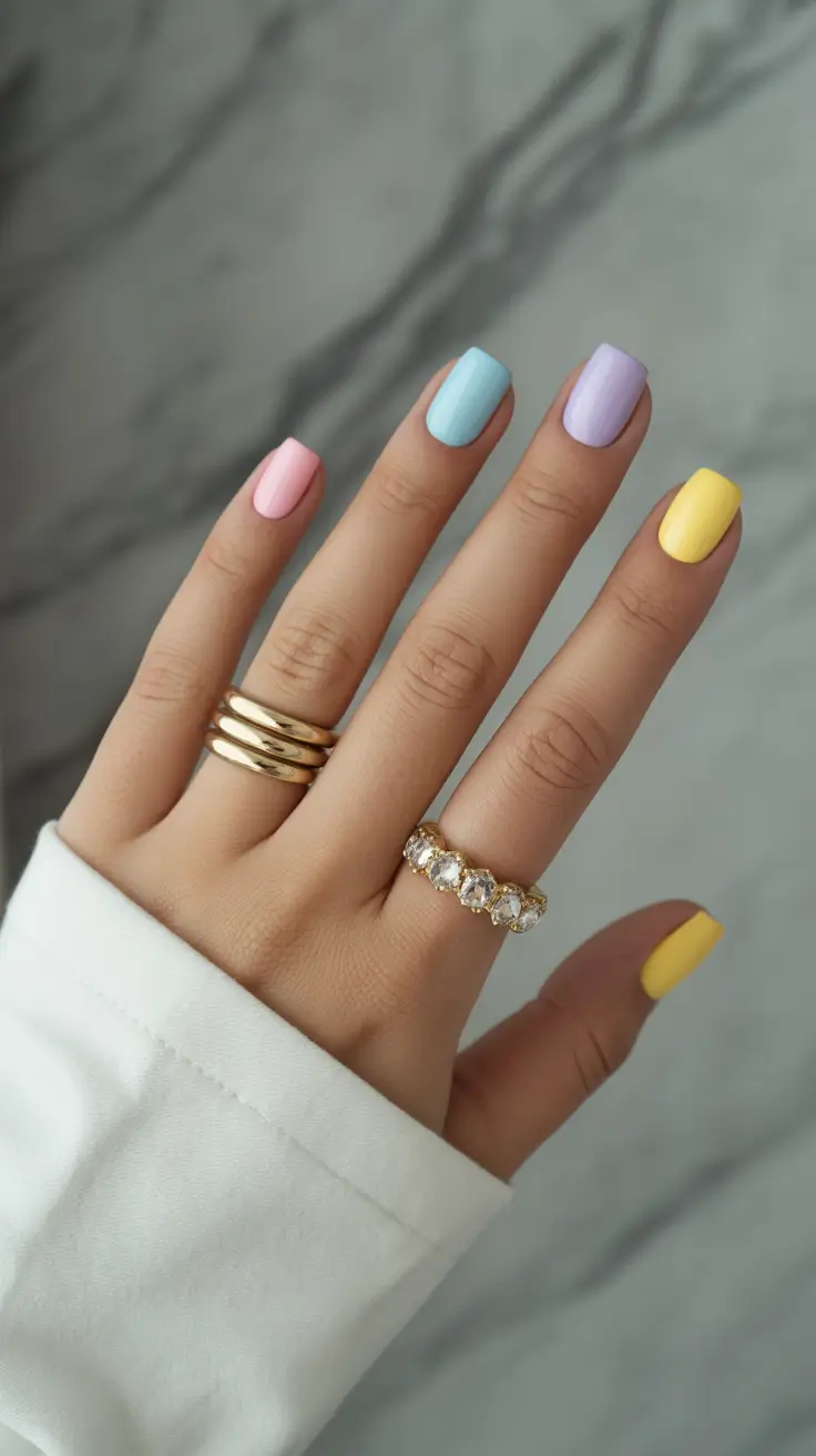 minimalist short spring nails 2026 Soft Pastel Mix for Everyday Minimalism