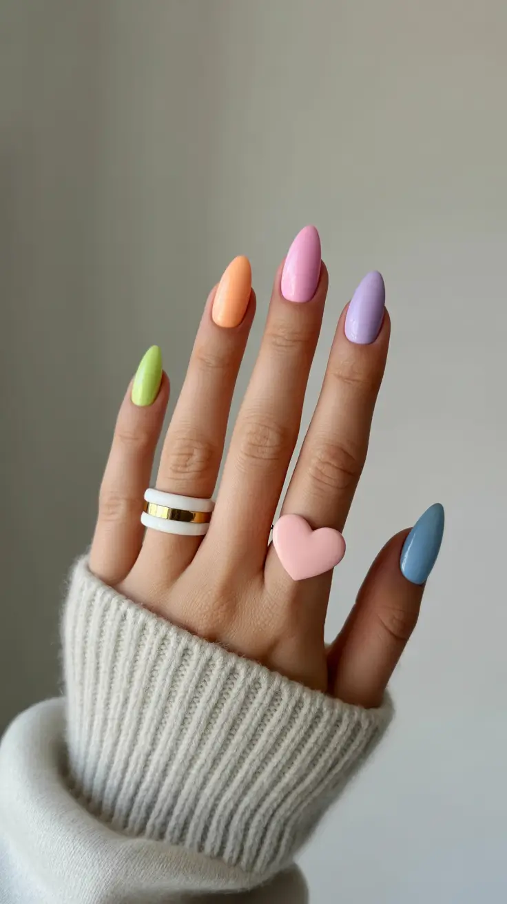 minimalist short spring nails 2026 Pastel Almond Mix for Playful Minimalism