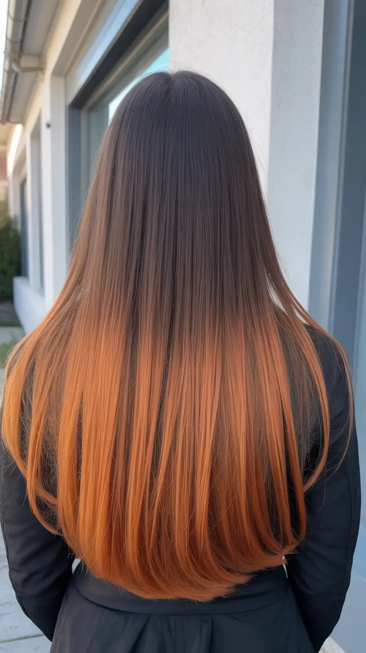 pastel spring ombre hair color 2026 Soft Copper Pastel Ombre on Long Brunette Hair