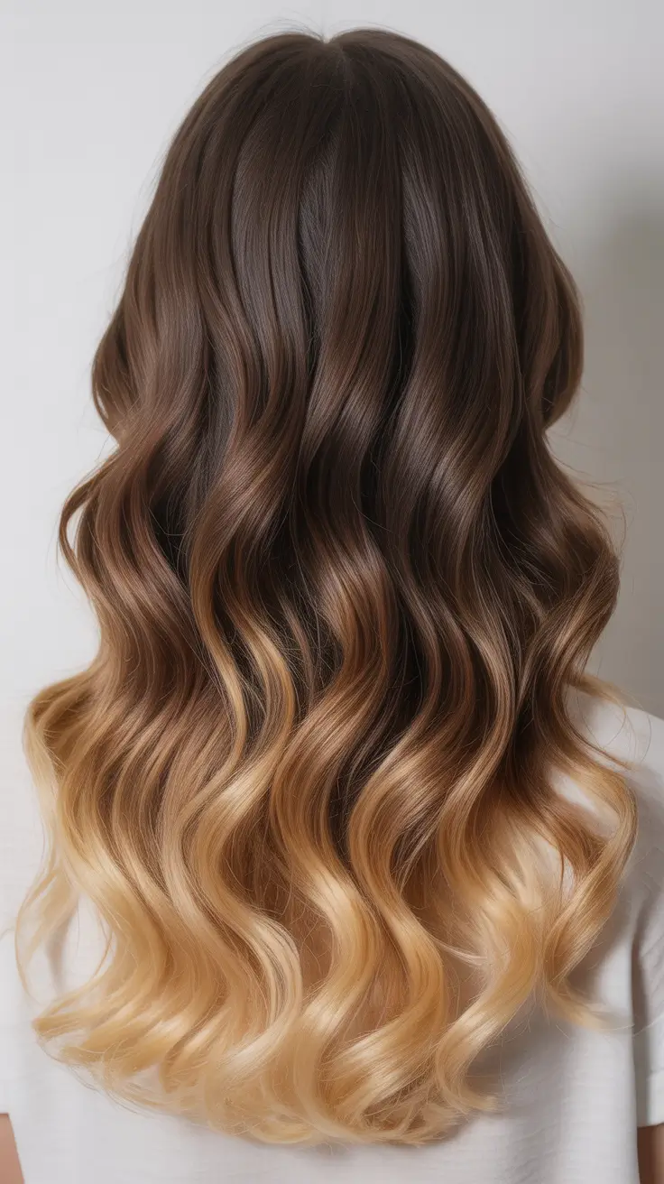 pastel spring ombre hair color 2026 Golden Vanilla Ombre with Soft Romantic Waves
