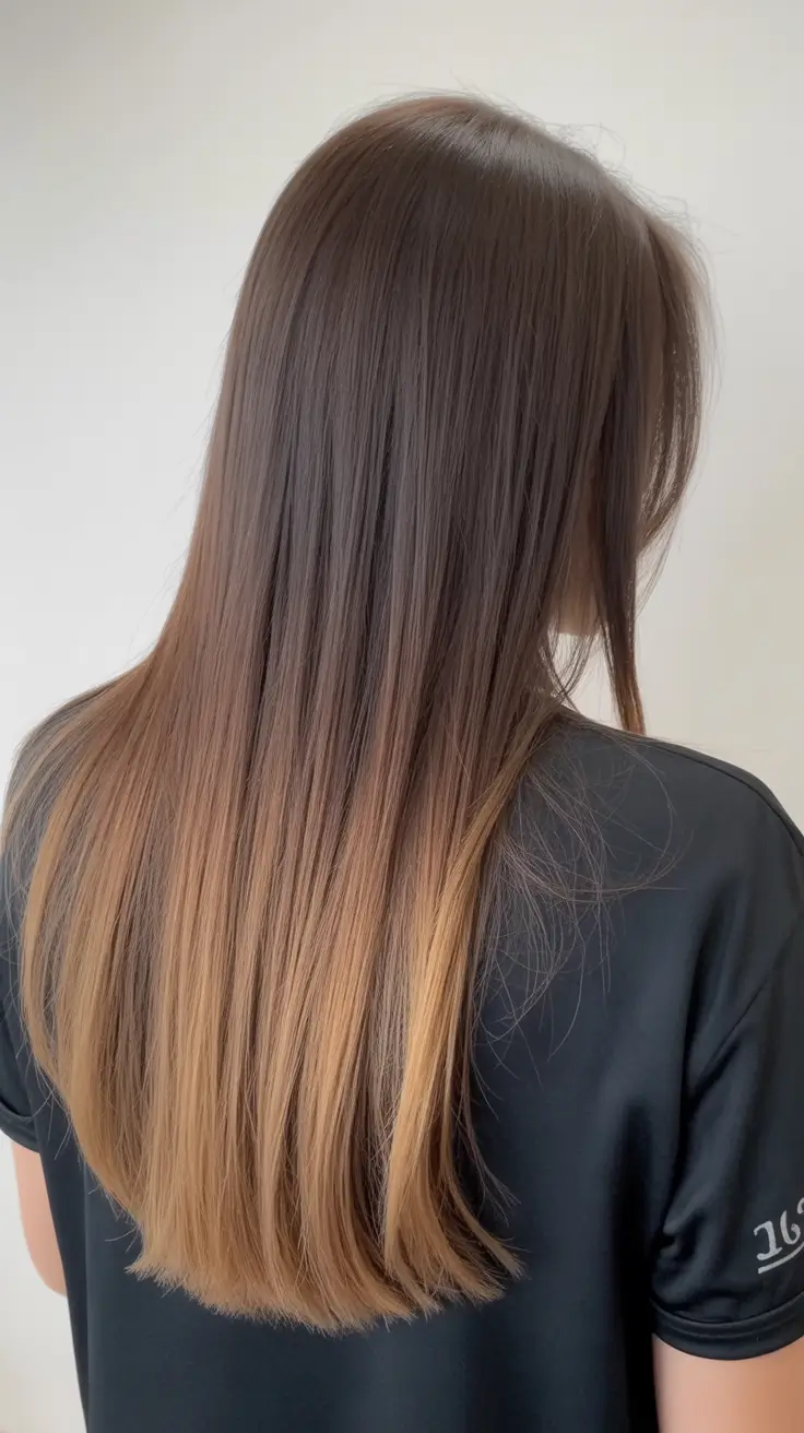 pastel spring ombre hair color 2026 Natural Honey Ombre on Sleek Brunette Lengths