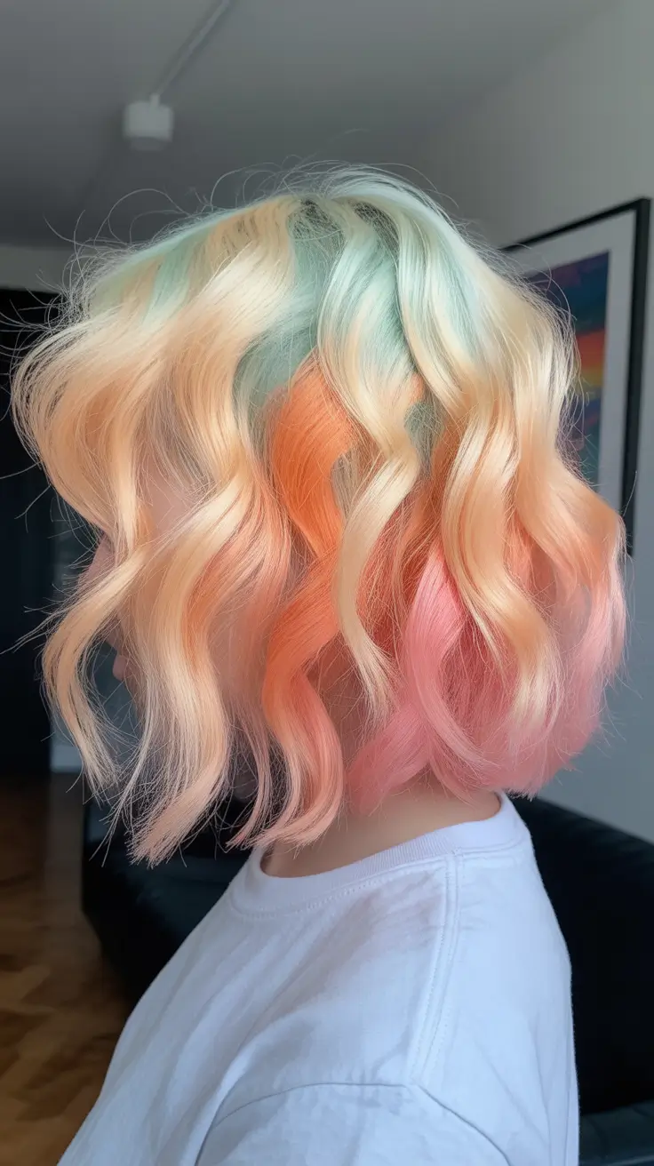 pastel spring ombre hair color 2026 Playful Pastel Rainbow Ombre Waves