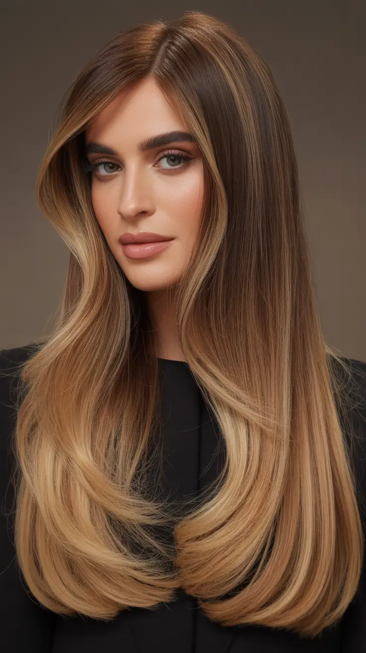 pastel spring ombre hair color 2026 Elegant Honey Blonde Ombre with Face Framing Layers