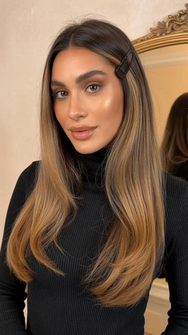 pastel spring ombre hair color 2026 Caramel Melt Ombre with Sleek Layers