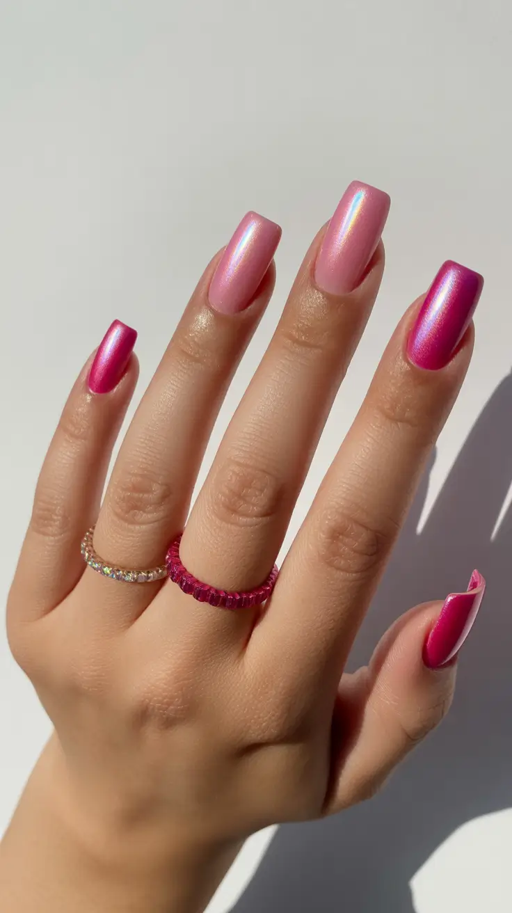 pastel spring pink chrome nails 2026 Gradient Pink Chrome That Plays With Contrast