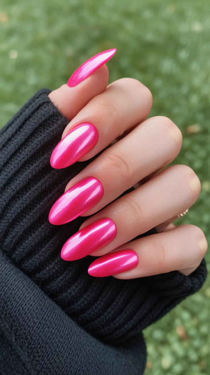 pastel spring pink chrome nails 2026 Vibrant Pink Chrome That Feels Like Instant Energy