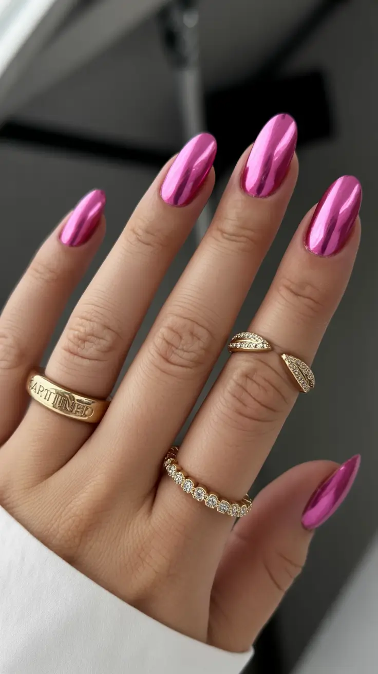 pastel spring pink chrome nails 2026 Hot Pink Chrome That Brings Energy Into the Season