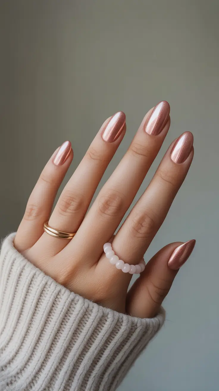 pastel spring pink chrome nails 2026 Muted Rose Chrome That Feels Quietly Luxurious