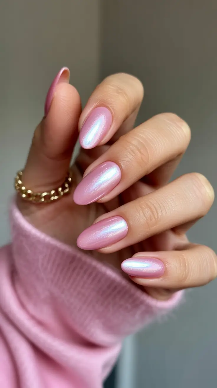 pastel spring pink chrome nails 2026 Milky Pink Chrome That Glows From Within