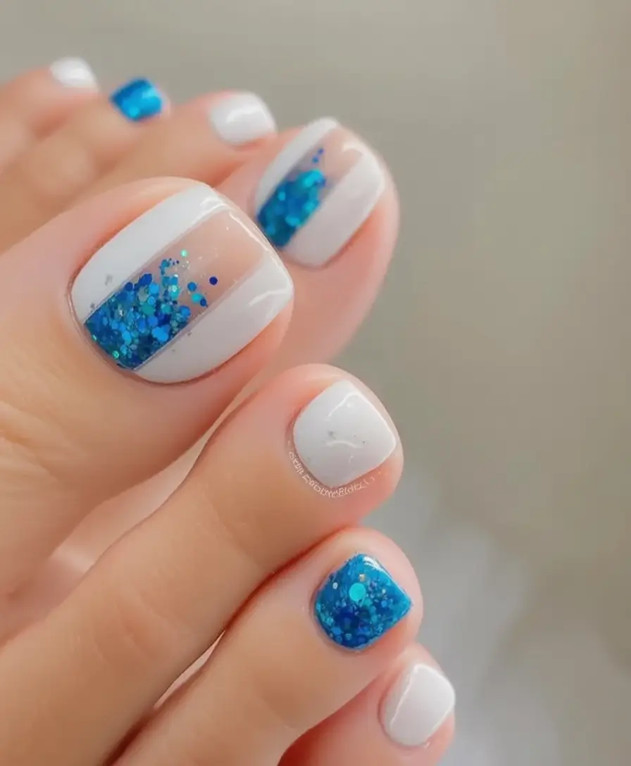 pastel spring toe nail color 2026 Ocean Sparkle French Inspired Pedicure