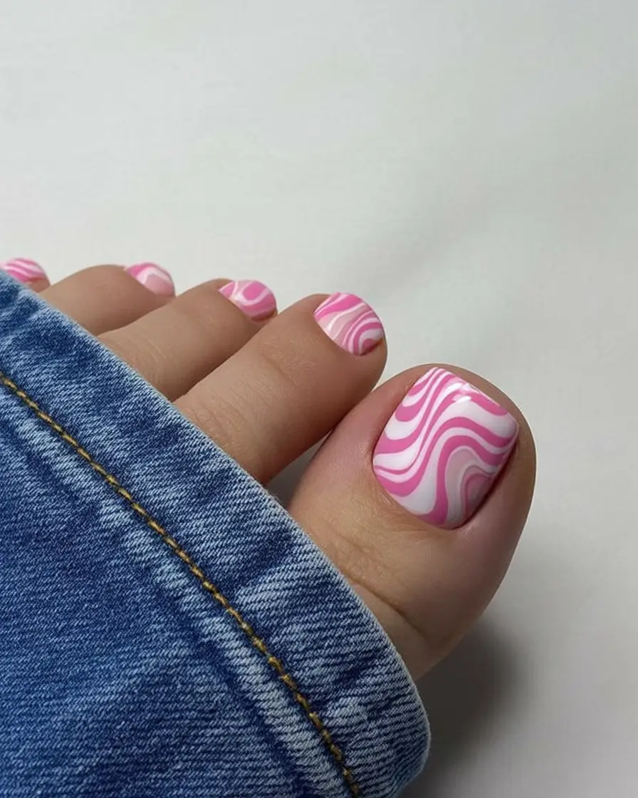 pastel spring toe nail color 2026 Pink Marble Swirl for Playful Spring Energy